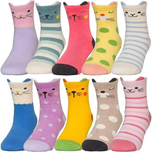 10 Pairs Kids Socks Soft Cotton Animal Patterns Crew Cute Socks - Picture 3 of 3